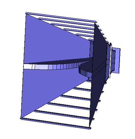 Figure 11. Model of the cavity of the new 200 MHz to 2 GHz dual-ridged guide horn.