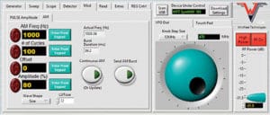 Figure 7. The control panel for the RF sweeper function allows setting of lower and upper frequency limits, as well as step size of 1 kHz to 100 MHz.