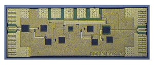 Microphotograph of two stage-235 GHz amplifier Microwave Monolithic Integrated Circuit MMIC (Dimensions: 1.12 mm x 0.48 mm) (Image: