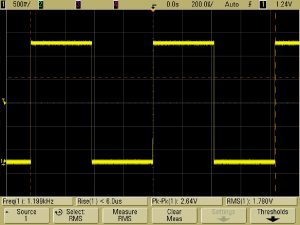 Figure 1 – A periodic square wave digital signal. The rise and fall times determine the amount of harmonic content in the frequency domain.