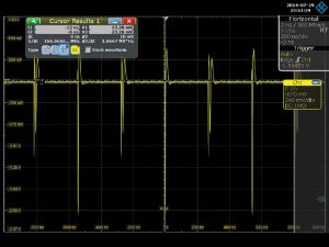 Figure 11 – The output pulses from the 1.8 MHz version of the AET generator. The rise time is about 2 ns.