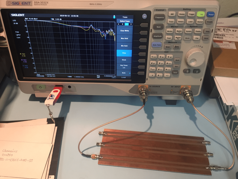 Figure 2 shows a test setup in which the spectrum analyzer and tracking generator are connectedto each end of a 50-Ohm transmission line